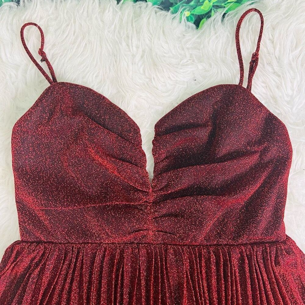 Lulus Shine Tonight Red Sparkly Pleated Skater Dress - Picture 11 of 12